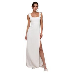 Lulus Your Sweetie Maxi Dress Womens L White Column Gown Wedding Bridal Formal